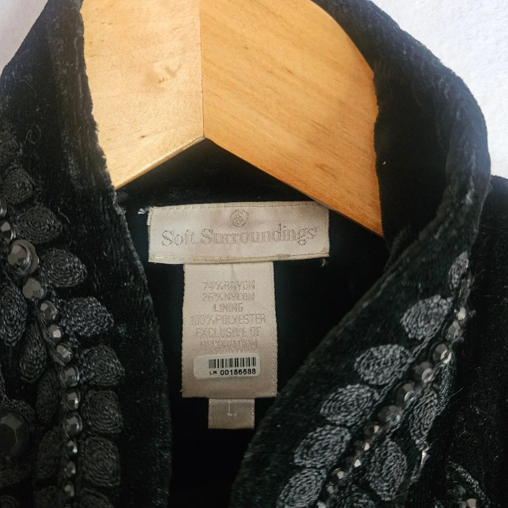 Soft Surroundings Black Velvet Embroidered Duster Coat Jacket Gold Lining Large - Picture 5 of 14